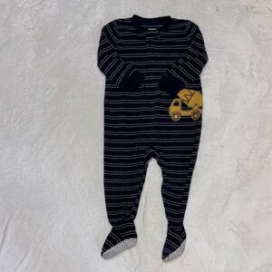 (2 for $10) Carter's blue zip up Striped construction fleece Footie/ sleeper